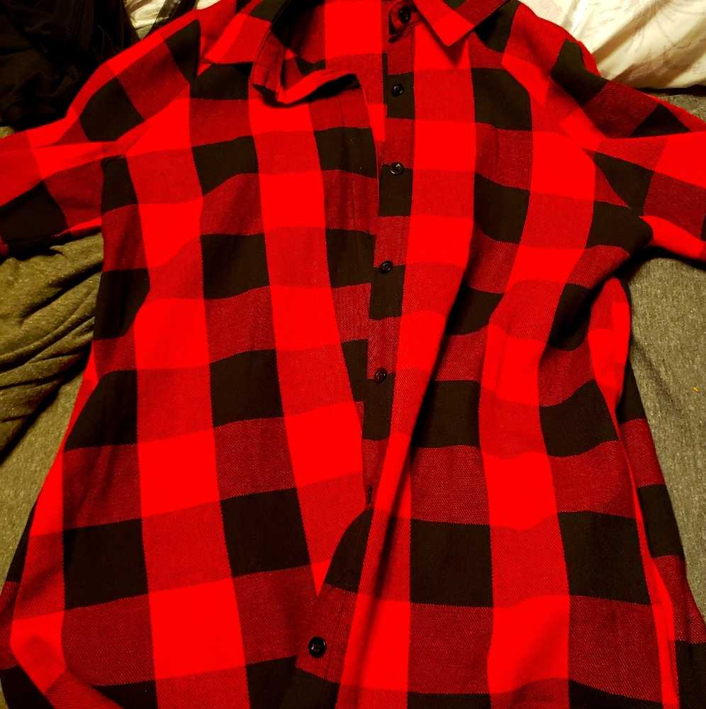 Red and Black Buffalo Plaid Shirt Dress